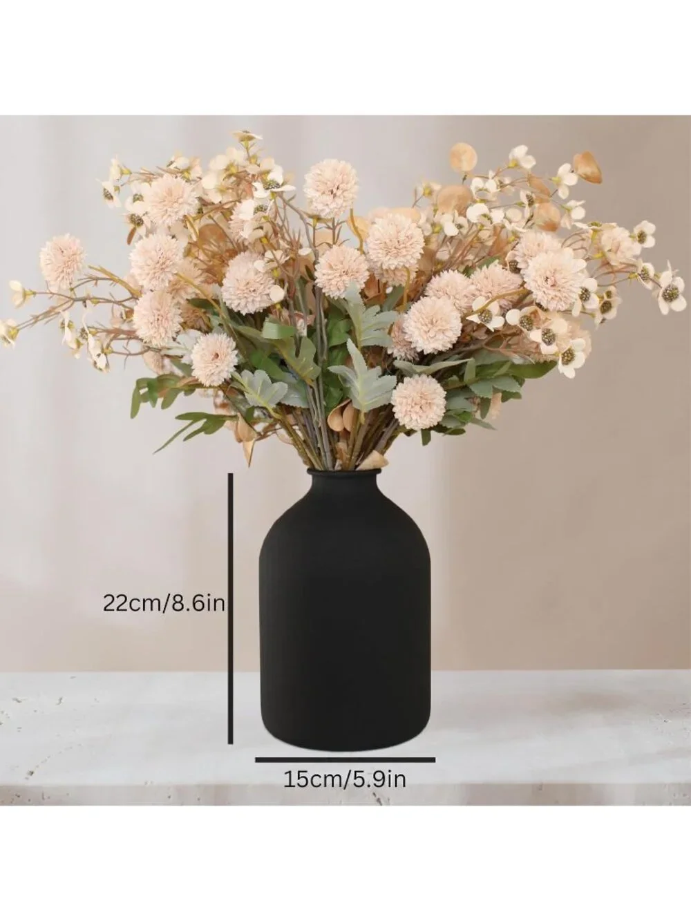8.6in Tall Matte Black Flowers Vase For Dining Coffee Table Living Room Decor